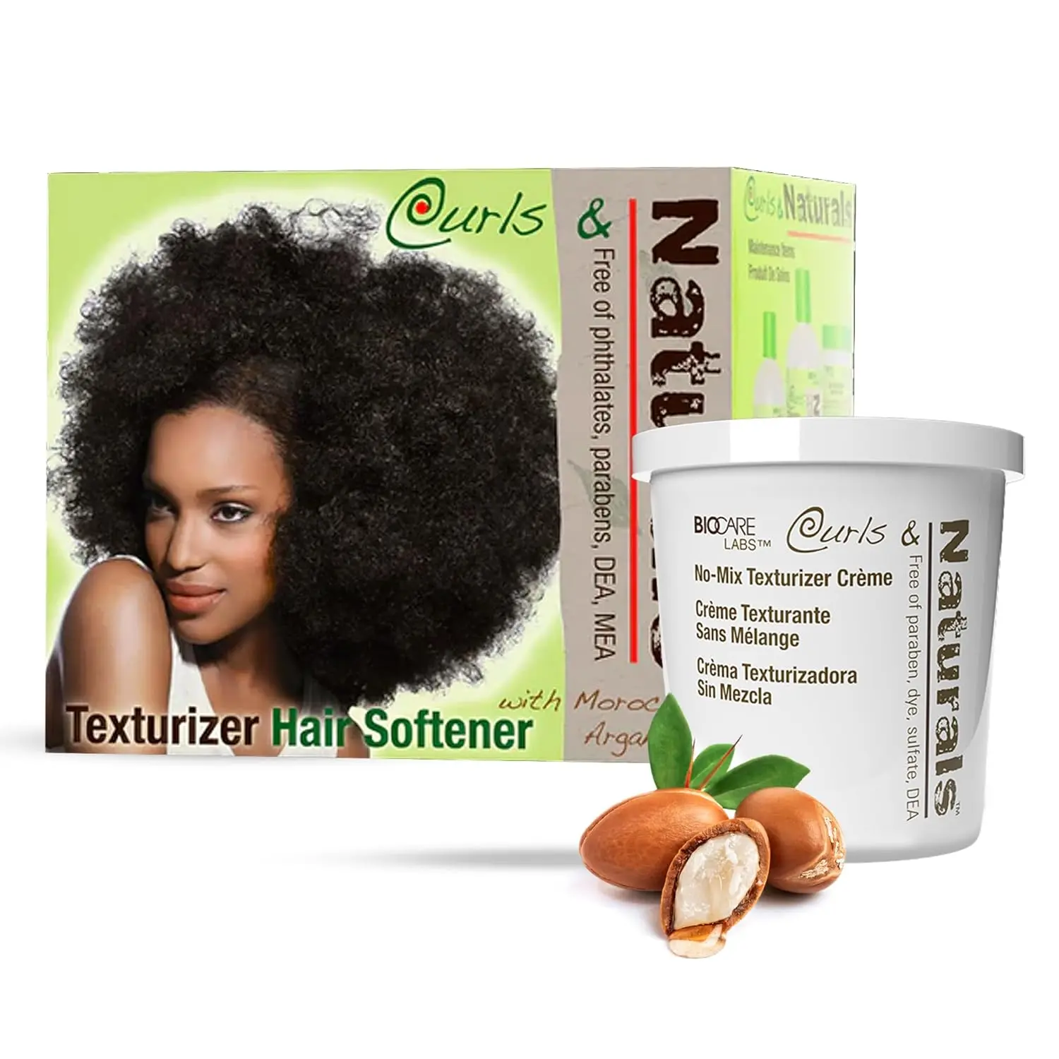 Curls & Naturals Curly Hair Texturizer Softener Kit - 5oz No-Mix Cream, 1oz Cleanser, Moroccan Argan Oil Keratin Conditioner, Shampoo-Infused Haircare - Youth-Focused, Strengthening, Hydration Boost