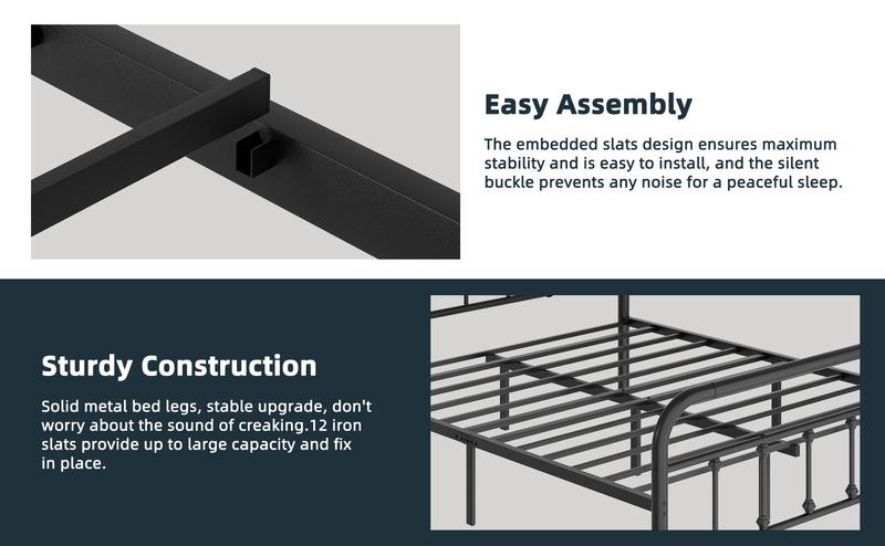 Walsunny Metal Platform Bed Frame Mattress Foundation with Victorian Style Iron-Art Headboard/Footboard, Under Bed Storage, Queen, Full, Twin Size