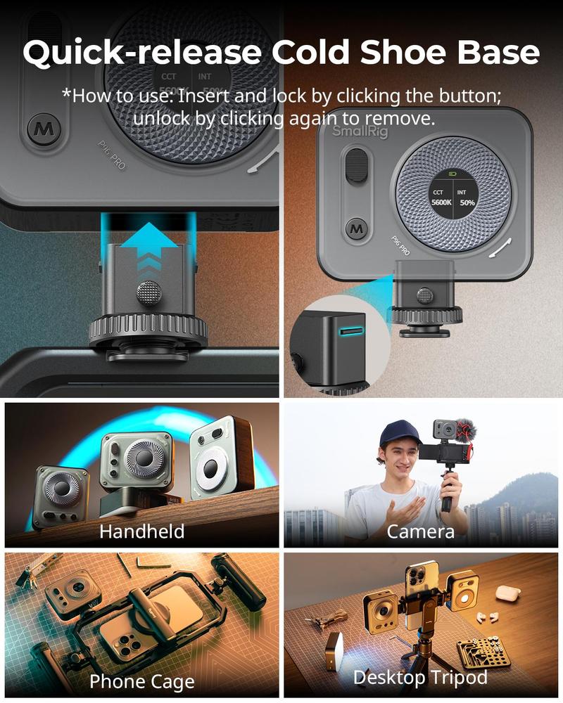 SmallRig P96 LED Mini Ring Light, Video Light,96 LED beads for Photography Video Lighting, Rechargeable 2200mA CRI 95 + 2700-6500K w 3 cold shoes Christmas gifts  Portable Camera Accessories Videography Equipment Vlogging Kit