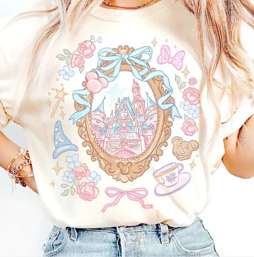 Youth and Adult Coquette Bow Castle Shirt  Girly Theme Park Trip Tee  Retro Princess Castle Graphic T-Shirt  Cute Birthday Vacation Outfit