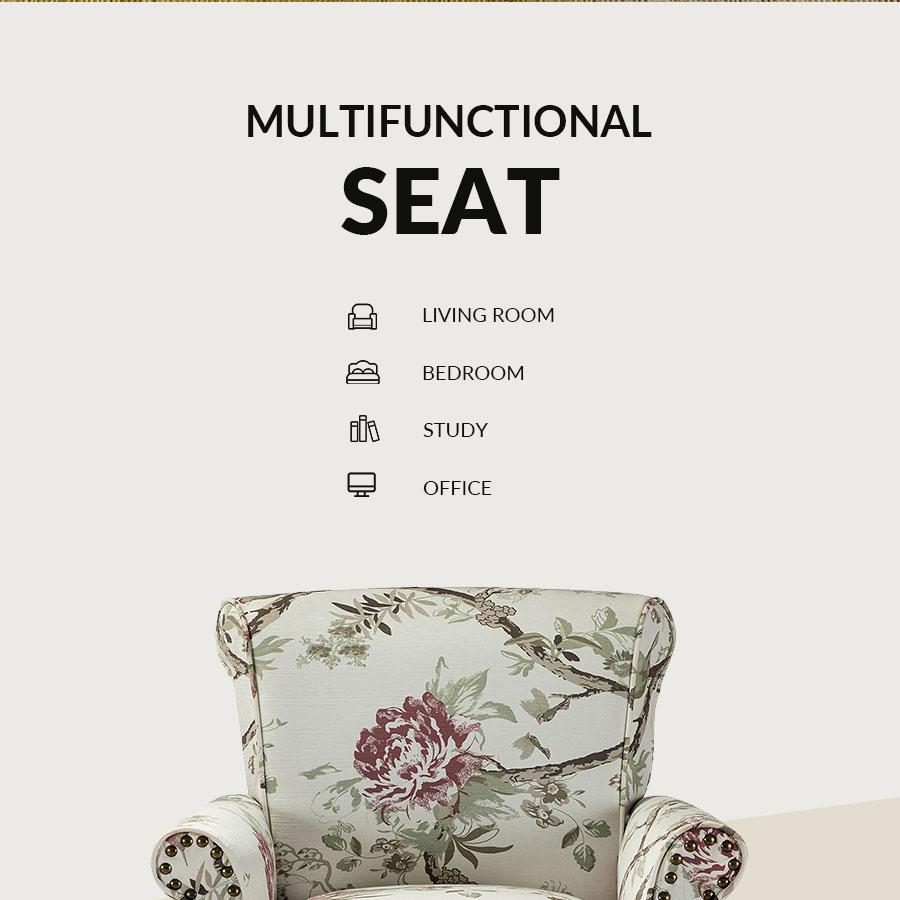 Hulala Artemisa Modern Floral Pattern Upholstered Armchair, Charming accent armchair, Classic rolled arms and seatback, Delicate nailhead trim, Solid wood legs and sturdy wooden frame, Textured polyester upholstery and pocket spring, Contemporary