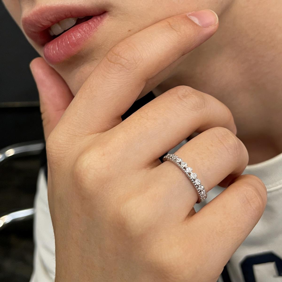 Delzzad Morning Dewdrop Ring Vintage Double Row Eternity Wedding Band Ring VVS Synthetic Moissanite Ring Jewelry Copper Band Perfect Birthday Engagement Wedding Anniversary Christmas Valentine's Day Gift