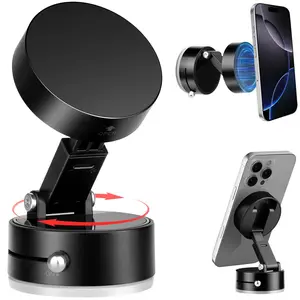 Magnetic Phone Holder, Vacuum Magnetic Phone Stand Suction Cup Phone Mount, Foldable, Retractable and 360° Rotatable Vacuum Phone Mount for Car/Gym/Mirror/Smooth Surface (Black)