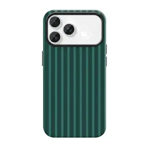 Dark Green & Teal Vertical Striped Phone Case, Minimalist Dark Green Pinstripe Phone Case, Old Money Aesthetic Dark Green Striped Phone