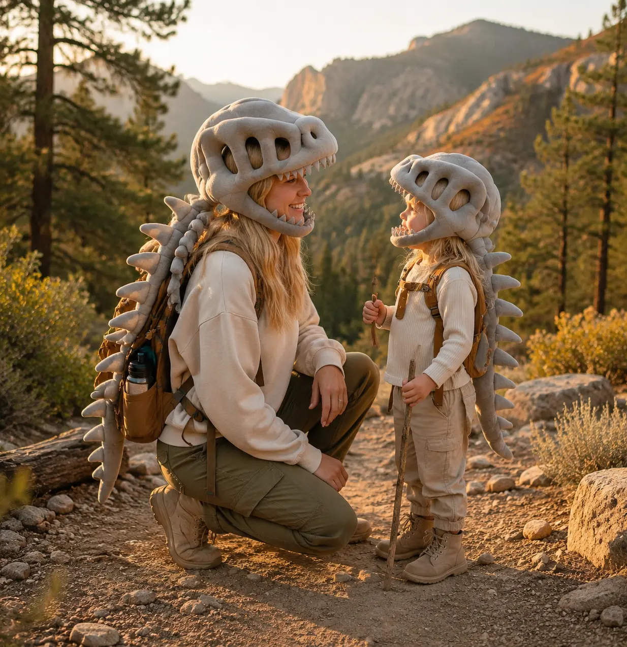 Dinosaur Skeleton Costume Hat, 3D Dinosaur Skull Mask with Plush Spine Tail for Halloween Cosplay, Party and Dress Up