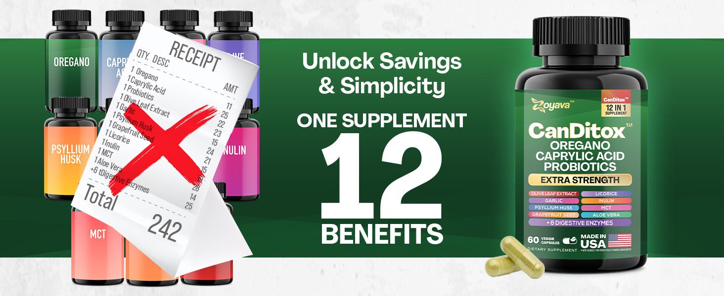 Zoyava CanDitox Supplement - Candida Cleanse All-in-One Supplement for Gut and Colon Support with 12+ Extra Strength Ingredients, 60 Capsules, MADE IN USA Zoyava CanDitox Supplement - Candida Cleanse All-in-One Supplement for Gut and Colon Support with 12+ Extra Strength Ingredients, 60 Capsules, MADE IN USA