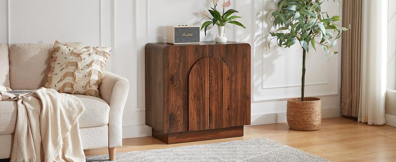 【Valentine's Day Gift】ONBRILL Modern 31.5" Curved Sideboard With Adjustable Shelf & 2 Curved Door Handle for Stylish Storage