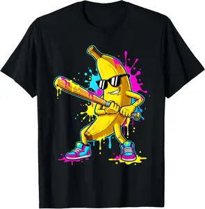 Banana Funny Baseball Drip Ice Cream  Youth Boys Girls T-Shirt Cotton Fabric