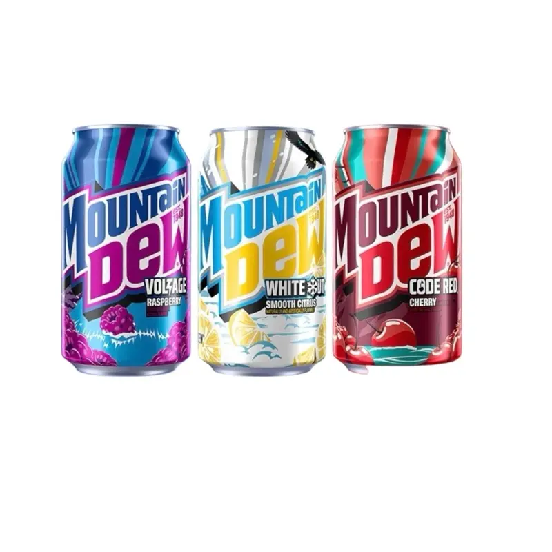 Mountain Dew Canned Carbonated Soda Variety Pack - 3-Pack American Fruit Drink for Cupboard Storage, Easy Sip with Fruity Tangy Flavors: Voltage Raspberry, Whiteout Smooth Citrus, Code Red Cherry, Carbonated Cans