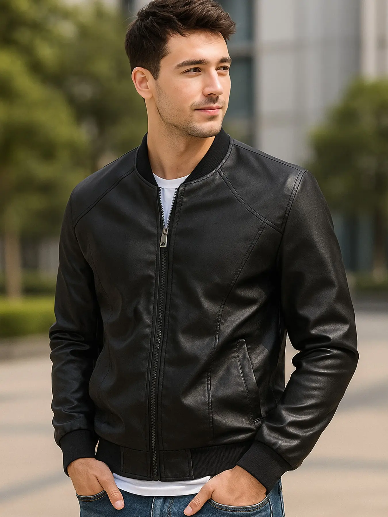 Men's Vintage PU Leather Long Sleeves Racing Jacket, Fashion Business Casual Motorcycle Coat, Classic Halloween Christmas Costume