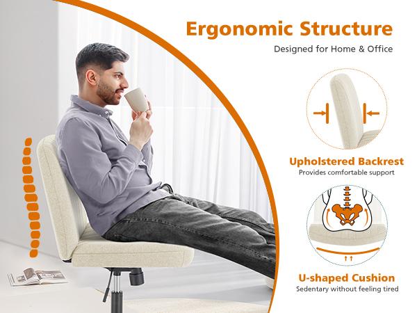 Height Adjustable Criss Cross Chair - Armless Desk Chair No Wheels Cross Legged Office Chair Wide Swivel Home Office Desk Chairs