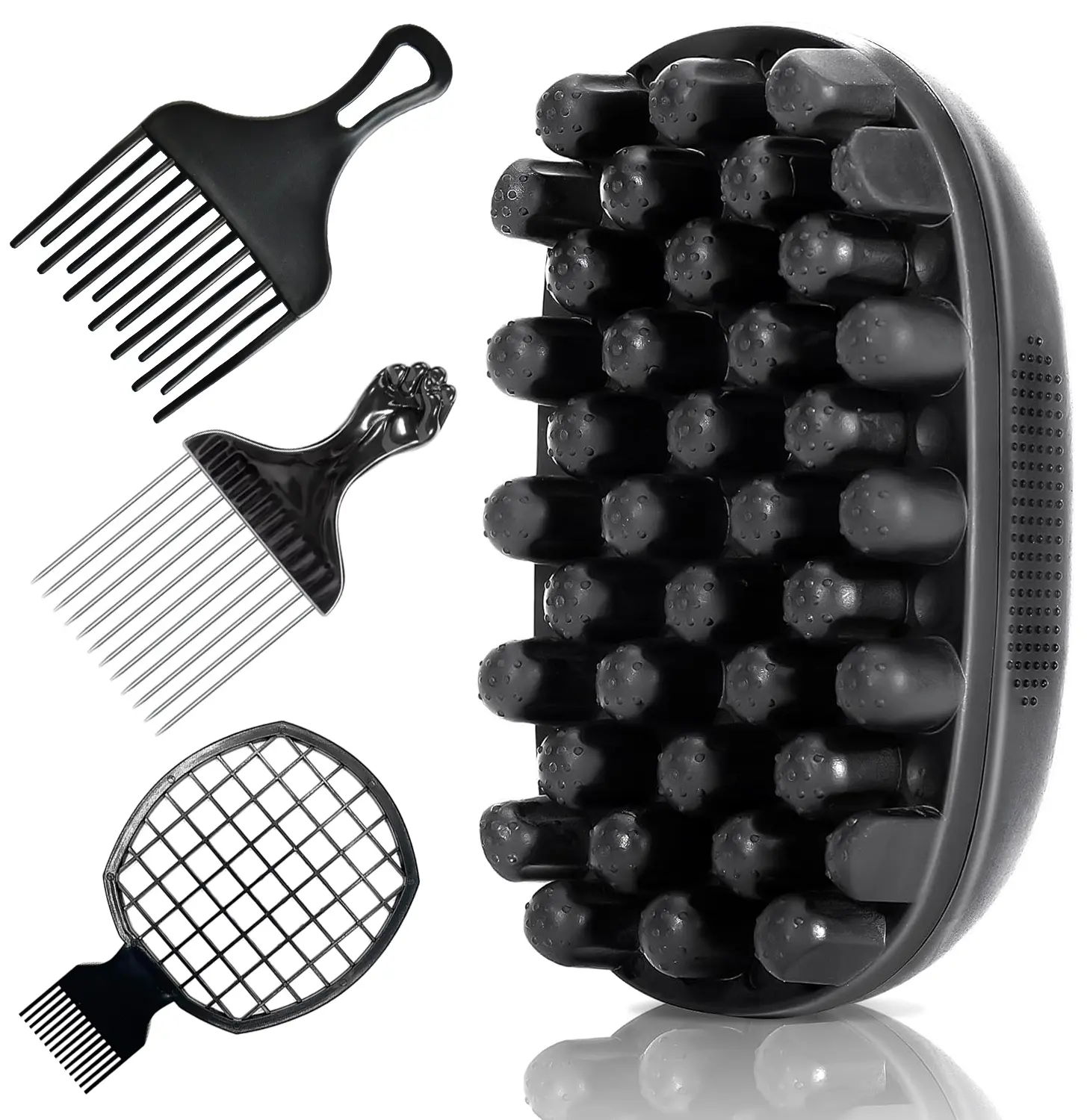 4-Pack Dual-Head Stainless Steel Needle Curling Brush Set for Black Coily Hair - ASMR Head Massager, Beauty & Self Care Products for Scalp Relief, Curly Hair Routine Styling Support, Scalp Itch
