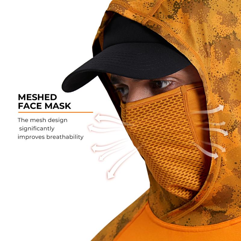 RODEEL 915 Sun Hoodie Shirts w/ Mask Neck Gaiter Men UPF 50+ UV Protection Long Sleeve Lightweight Quick Dry Moisture Wicking Breathable Cooling Activewear for Outdoor Sport Gym Fishing Hiking Roofing Landscaping Construction, Holiday Gift
