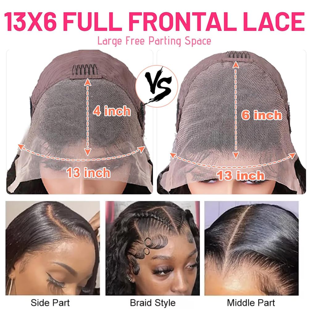 30 Inch 13x6 Lace Front Wigs Human Hair Water Wave 200 Density 13x6 HD Full Lace Frontal Wigs Pre Plucked Wet and Wavy Glueless Deep Curly Human Hair Wigs for Women Natural Black