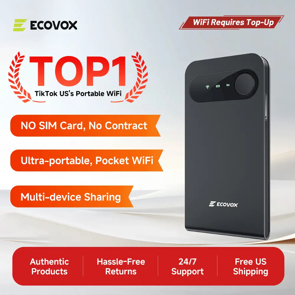 ECOVOX 2026 Upgraded No SIM Portable WiFi Hotspot | 4G LTE Multi-Carrier Pocket Router | 150Mbps FCC Certified 86g Lightweight | Free 1GB Data for Dorm Road Trips | Back to School Essentials Travel Must Haves
