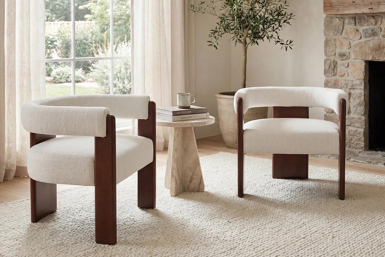 DAYALANE Chloe Accent Chair With Arm Mid Century Dining Chair For Dining Room Linen Beige DAYALANE Chloe Accent Chair With Arm Mid Century Dining Chair For Dining Room Linen Beige