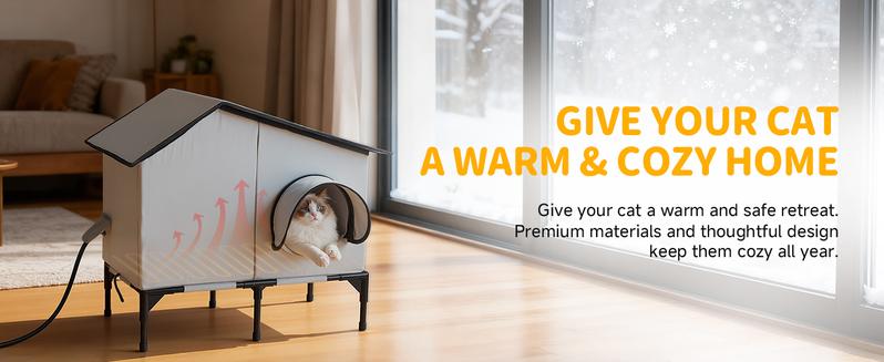 Heated Outdoor Cat House 100% Weatherproof Cat Shelter for Winter, Durable and Warm Cat Houses for Outdoor Cats, Ideal for Feral, Stray, and Barn Cats