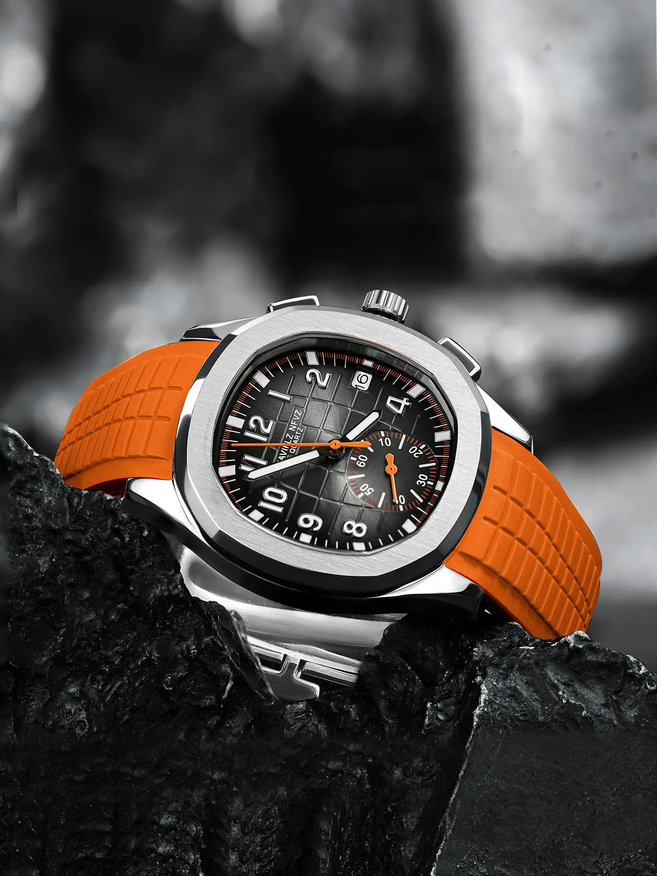 NAVIFLZ NFVZ Sports Watches For Men Orange Top Brand Luxury Stylish Watch Rubber Wrist Watch Fashionable Stylish Watch Fashion Chronograph Wristwatch Relogio Masculino Analog Quartz Watches Quartz Waterproof Watch Quartz Wristwatches