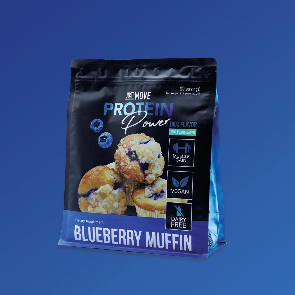 Just Move Protein - Blueberry Muffin - Vegan (Plant Based) Organic, Dairy Free, Soy Free Gluten Free, Keto, Peanut Free, 20g Protein, Low Carb, Non GMO Easy Snack Healthy
