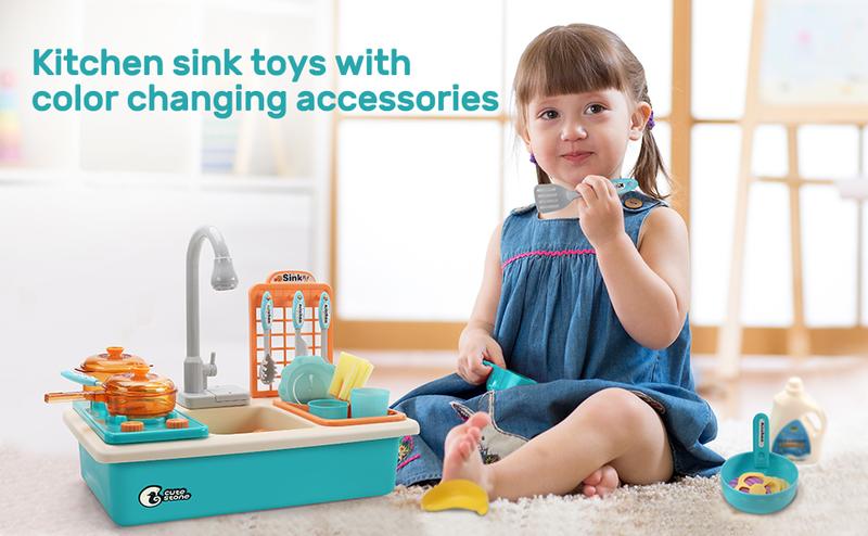 Cute Stone All-in-One Playset with Electric Faucet Realistic Cooking Simulation and Educational Benefits BPA-Free Eco-Friendly ABS Plastic Multicolor Kitchen Playset