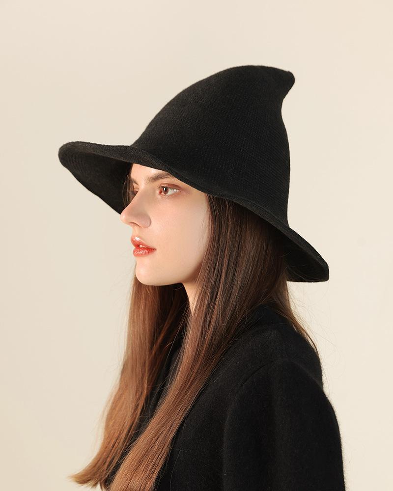 Halloween Hat Regular Wizard Hat Foldable Knitted Hat Pointed Witch Hat