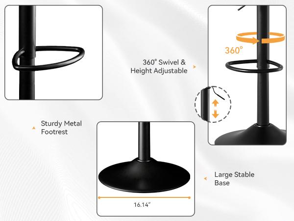 Modern Bar Stools, Adjustable Faux Leather Upholstered Swivel Bar Stools, Counter Height Bar Chairs with Back for Kitchen Island, Black Modern Bar Stools, Adjustable Faux Leather Upholstered Swivel Bar Stools, Counter Height Bar Chairs with Back for Kitchen Island, Black