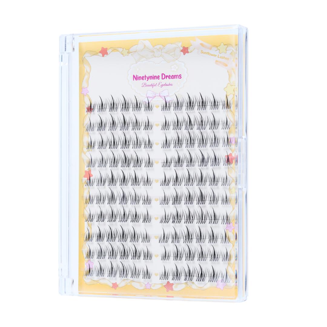 Ninetynine Dreams 120PCs Sunflower Lashes | Natural Everyday 8-13mm C+ Curl False Eyelash Clusters — Soft Lightweight Reusable Ultra-Thin Transparent Band Waterproof Long-Lasting DIY Eyelashes for Daily Makeup