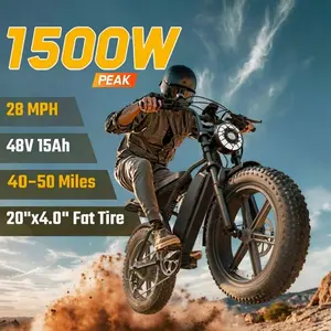 Electric ebike Peak Power 1500W Full Suspension Top Speed 34MPH Range 40-50 Miles 48V18Ah Removable Battery 2-Seater Design LED Headlights 20Inch All-Terrain Fat Tires UL2849 Certified Weighing 450 pounds Light off-road vehicle