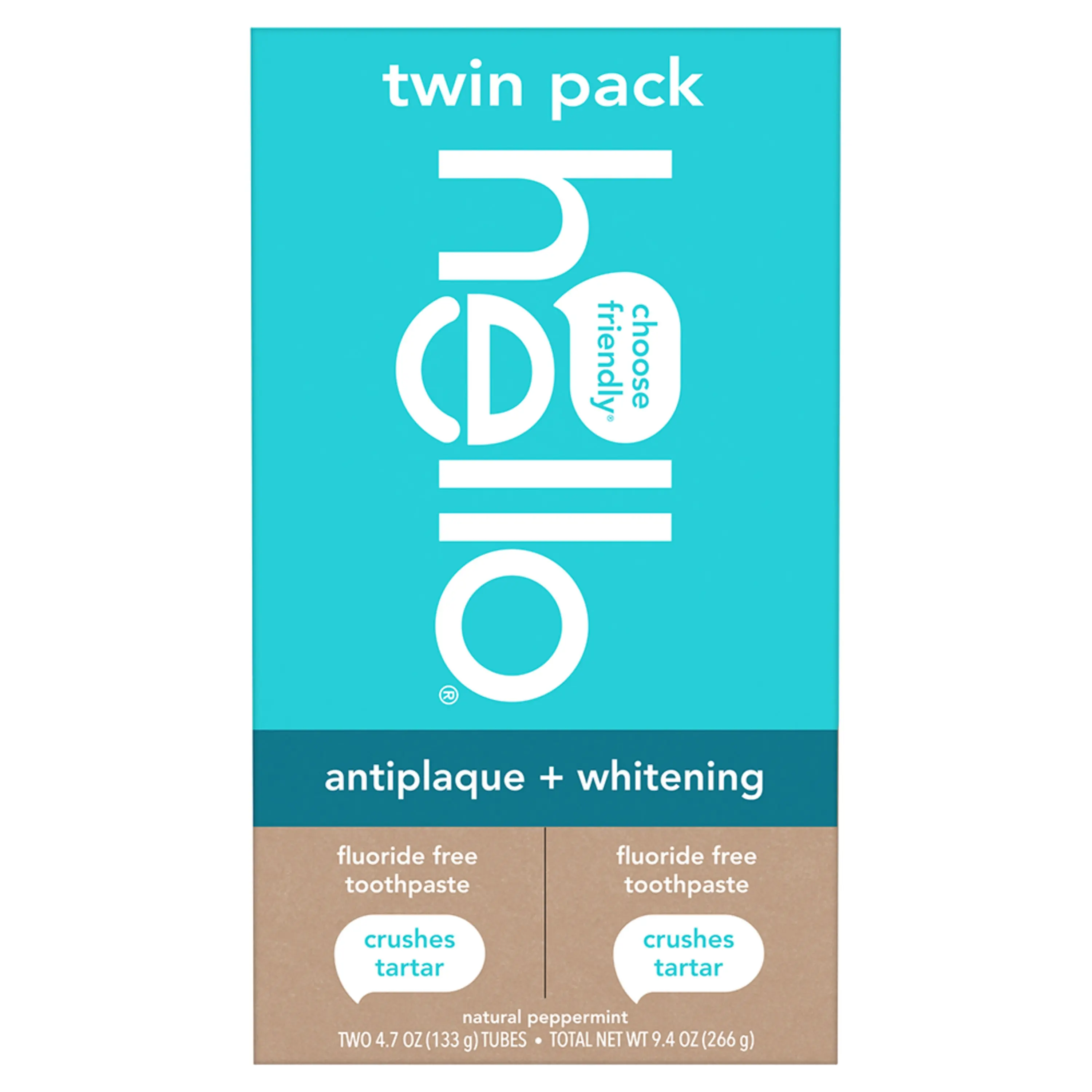 hello antiplaque + whitening fluoride free toothpaste twin pack