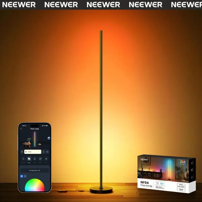 NEEWER NF04 1000lm Smart RGBW LED Floor Lamp - App Controlled Dimmable Mood Light, Illuminating LED Multicolor Lamp with Automatic Color Changing Colorful Ambient Light for Gaming, Living Room, Automatic Light Changing