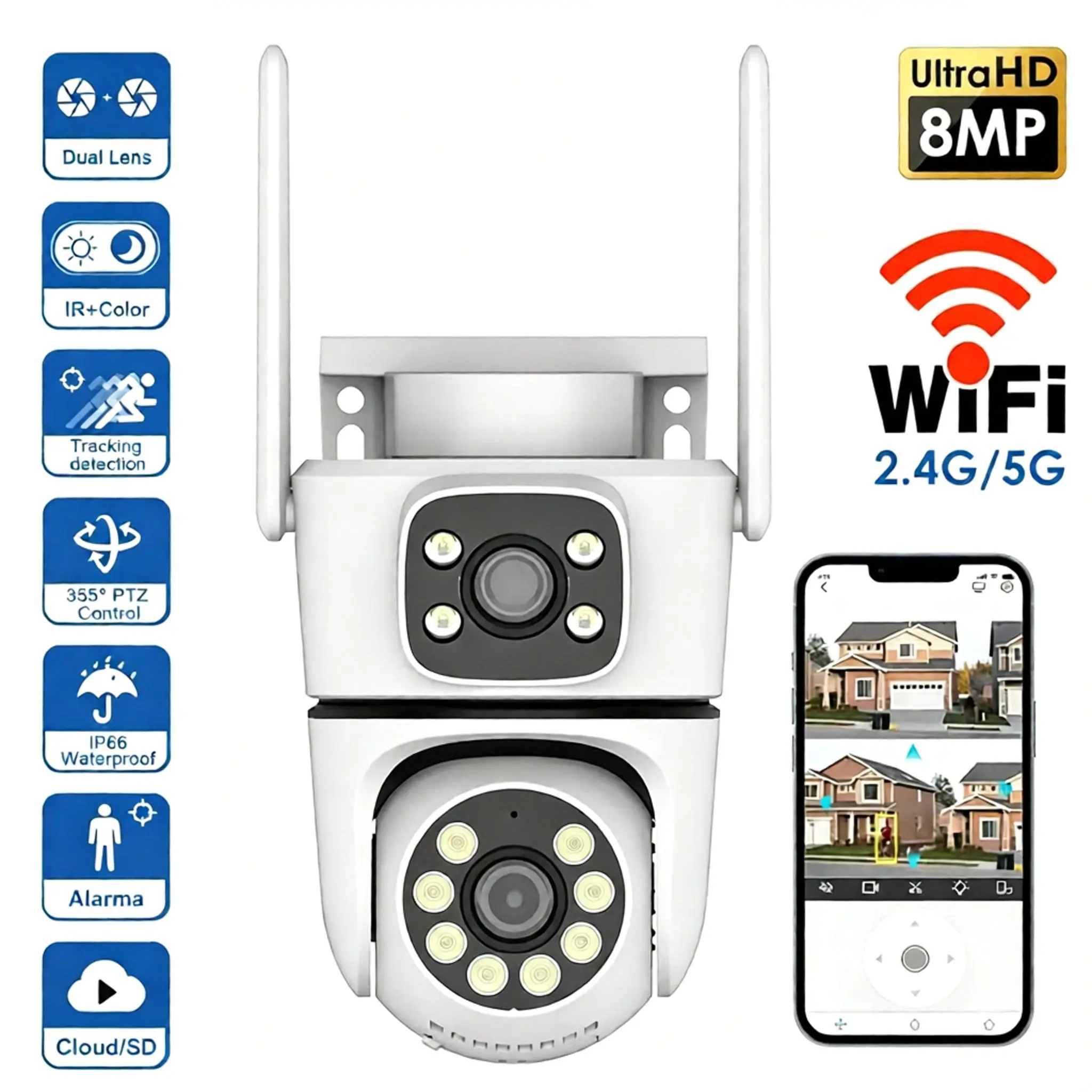 2K 3MP Dual Lens Bulb Security Camera - WiFi 6 Dual Band, 360° Panoramic View, AI Human & Vehicle Tracking, Fire Detection, Light & Sound Alarm, Full Color Night Vision, 2-Way Talk, Free Yoosee APP