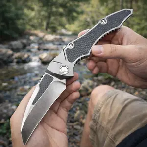 8.9" Premium Folding Knife with Ceramic Bearing, M390 Powder Steel Blade & Titanium-Coated Carbon Fiber Handle, 61HRC for Smooth EDC, Camping, Fishing & Precision Tasks, High-End Gift for Collectors & Enthusiasts