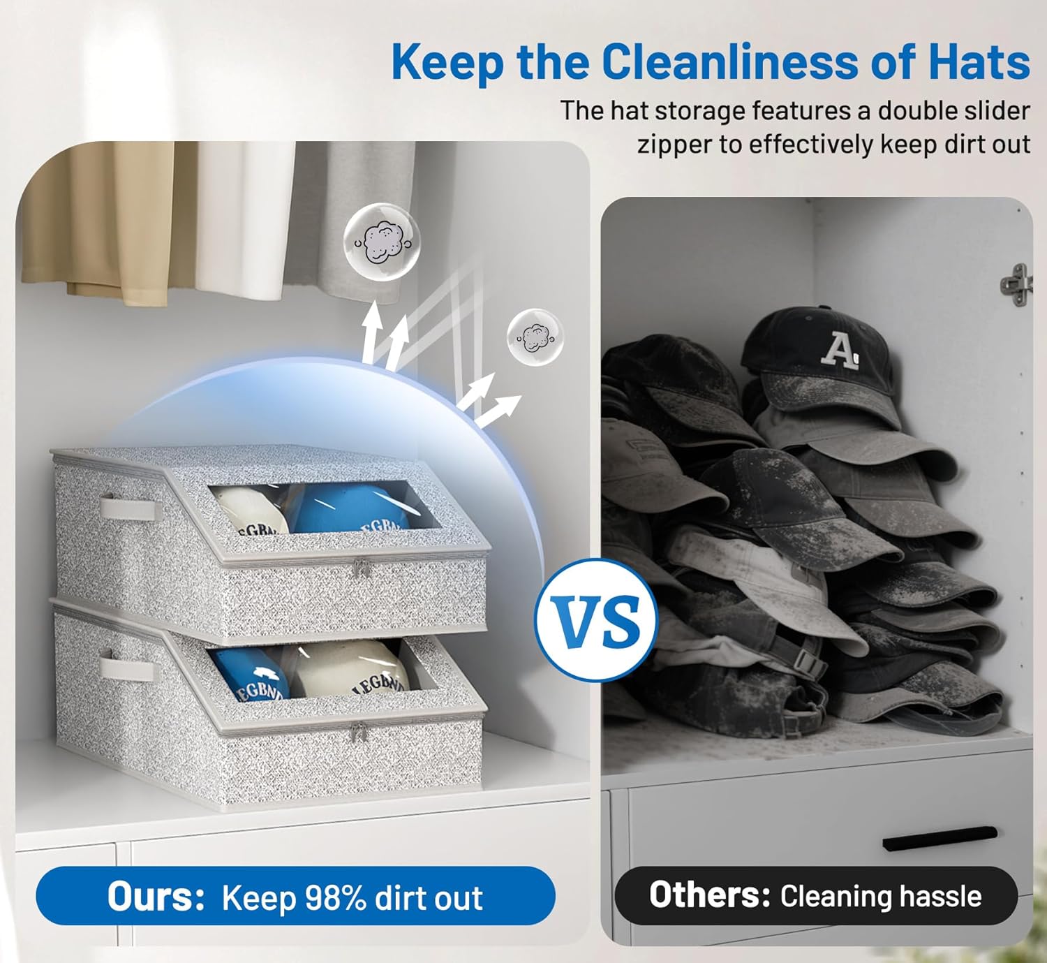 Stackable Hat Storage for Baseball Caps, Dustproof No-Crease Hat Organizer Holds up to 24 Caps, Sturdy Snapback Storage Box Keeps Hats Like New, Grey Stackable Hat Storage for Baseball Caps, Dustproof No-Crease Hat Organizer Holds up to 24 Caps, Sturdy Snapback Storage Box Keeps Hats Like New, Grey