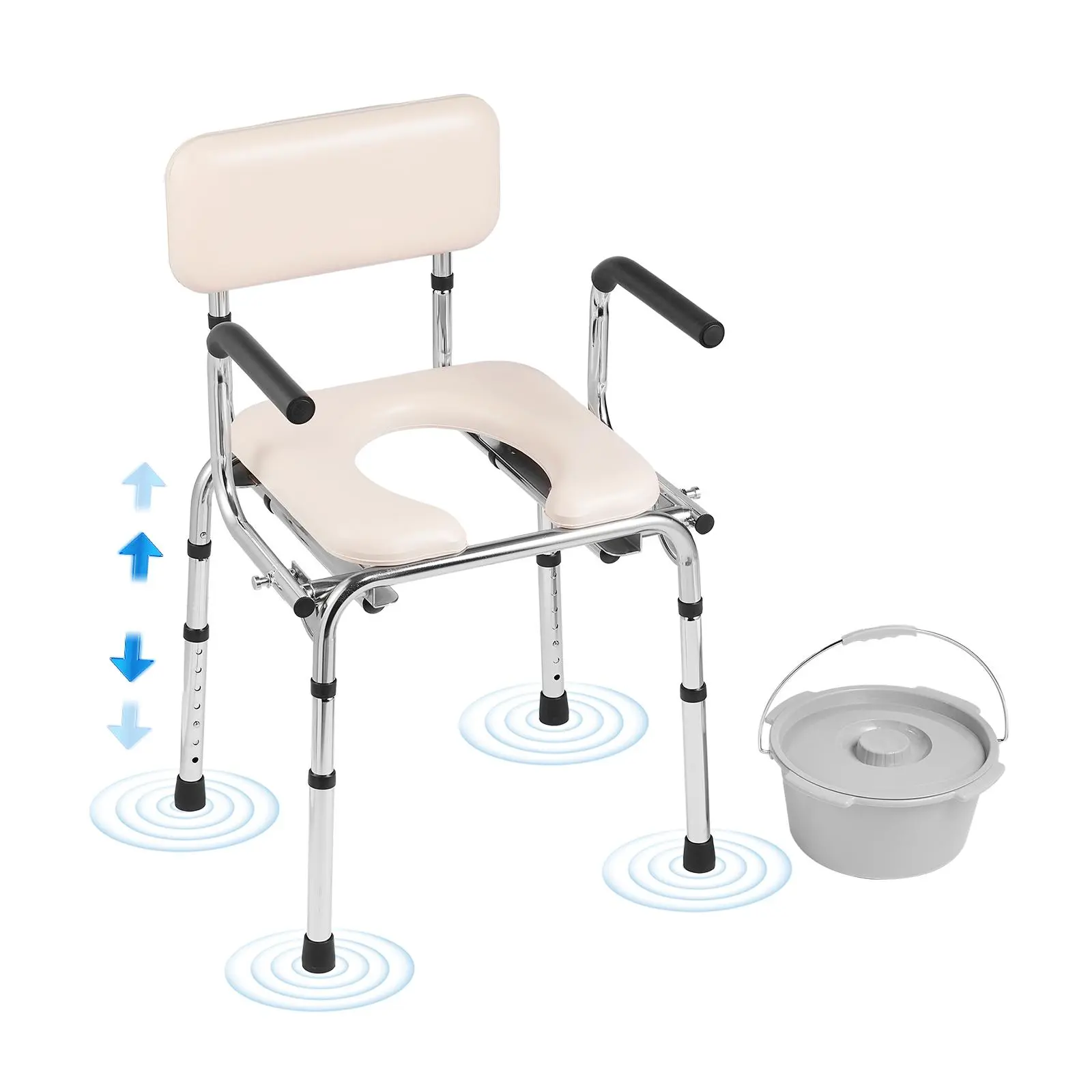 【SummerFinds】VEVOR Commode Chair, Bedside Commode with Padded Seat, Drop-Down Arms, 7-Level Adjustable Height, 5.8L Removable Bucket, Easy to Assemble, 350LBS Capacity, Portable Toilet for Adults Seniors