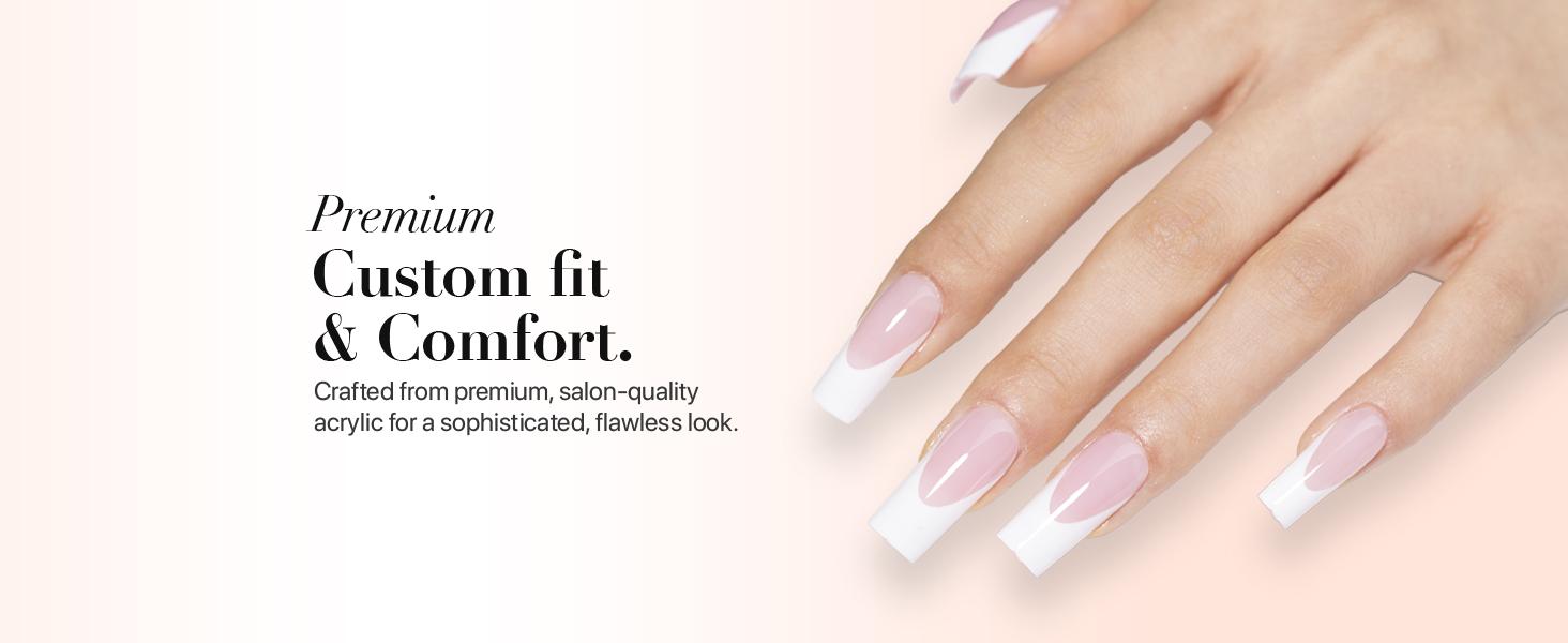 SXC Cosmetics French Tip Press On Nails, Pink Starter Kit, Ultra Fit with Pre-applied Tip Primer and Base Coat, Nail Art DIY X-Pro Tips Kit Nail Care