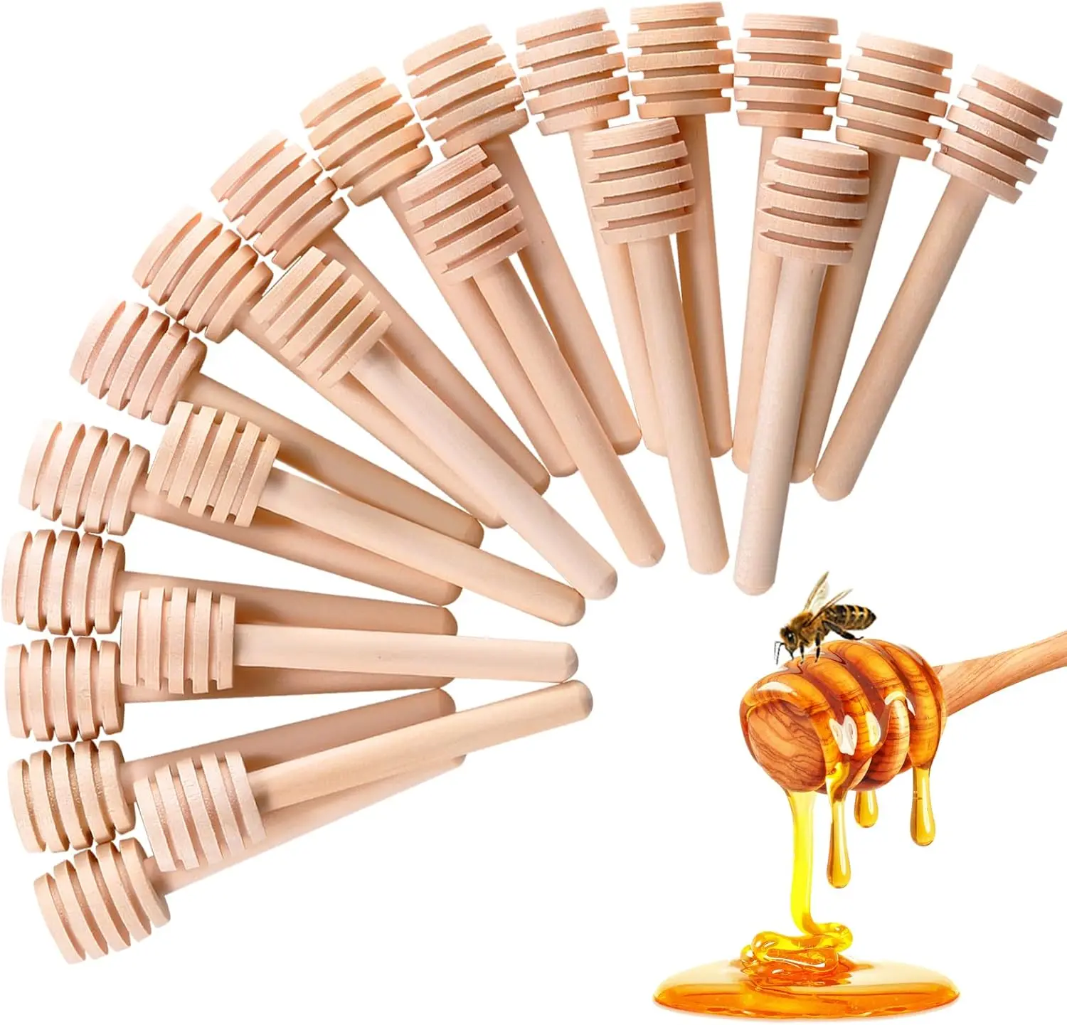 [ManyDFYu]24Pcs Honey Sticks Dipper,  4.1" Mini Wooden Honeycomb Stick, Small Honey Spoons Stirrer Stick for Honey Jar Dispense Drizzle Honey and Wedding Party Favors Gift