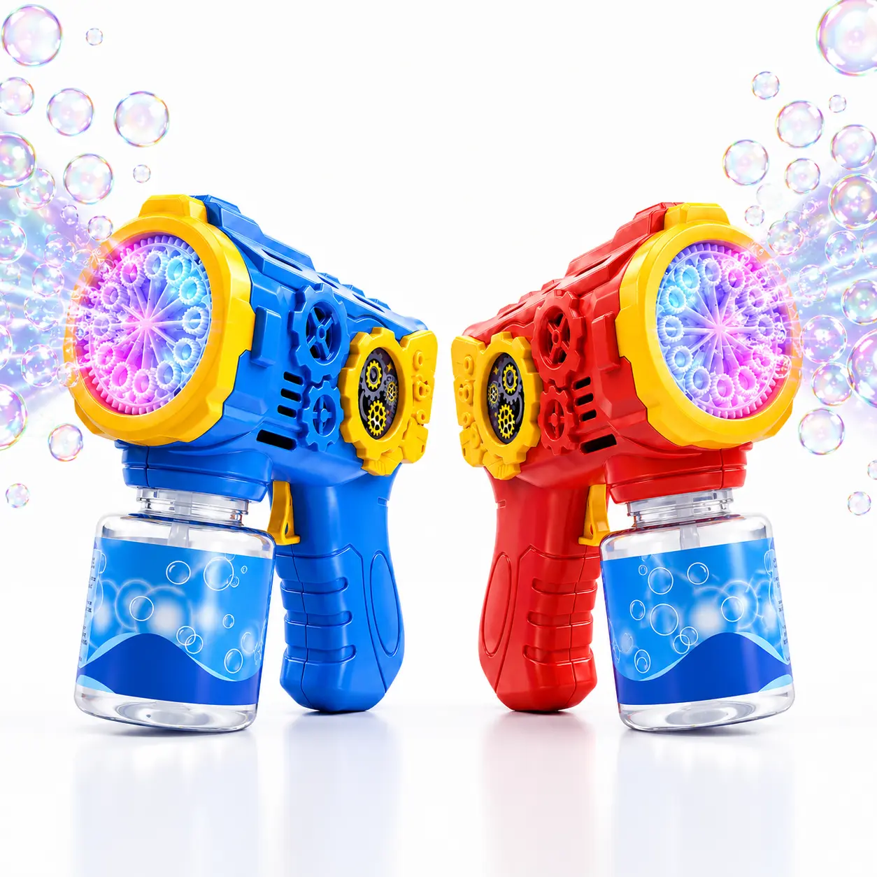 [2 PACK] Automatic Bubble Blaster Toy for Kids, Light Up Bubble Maker with Bubble Solution, Outdoor Summer Party Toy