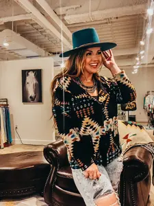 The Andi Aztec Design Black Hooded Jacket (In Regular & Plus Size)