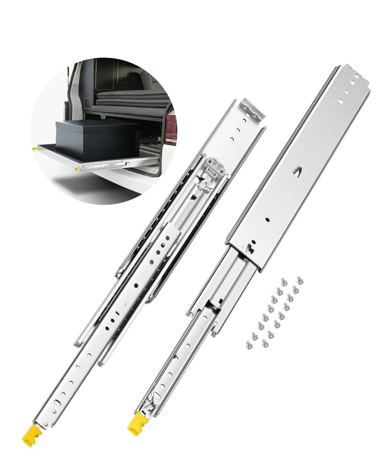 【summerfinds】VEVOR 1 Pair Full Extension Drawer Slides 18 20 22 28 30 32 36 38 40 44 48 52 56 60 in, 500 lbs Load Capacity Locking Drawer Slides, Ball Bearing with Lock Side Mount Drawer Slide Rail