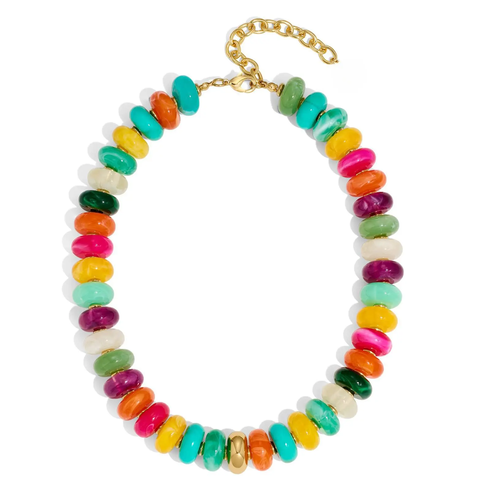 Chunky Beaded Choker Necklace for Women, Y2K Boho Statement Jewelry, Multicolor Beads with Gold Accent, Adjustable Summer Beach Vacation Everyday Wear Fashion Accessory
