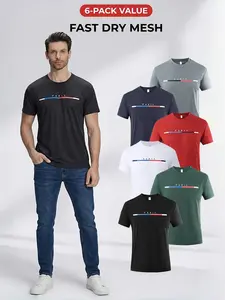 Men's 12-PACK Solid Color Paris Print Sports T-shirt, Breathable Quick-dry Short Sleeve T-shirt, Sportswear, Men's fitness training running sportswear, World Cup