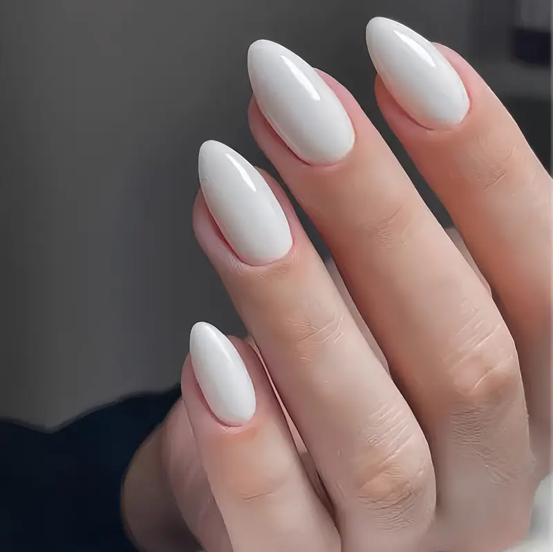 Fashion Solid Color Press-on Nails, Almond Shape • White, Pollen Ice Translucent, Mirror Gold, Rose Gold • Simple & High-end Look, 24pcs