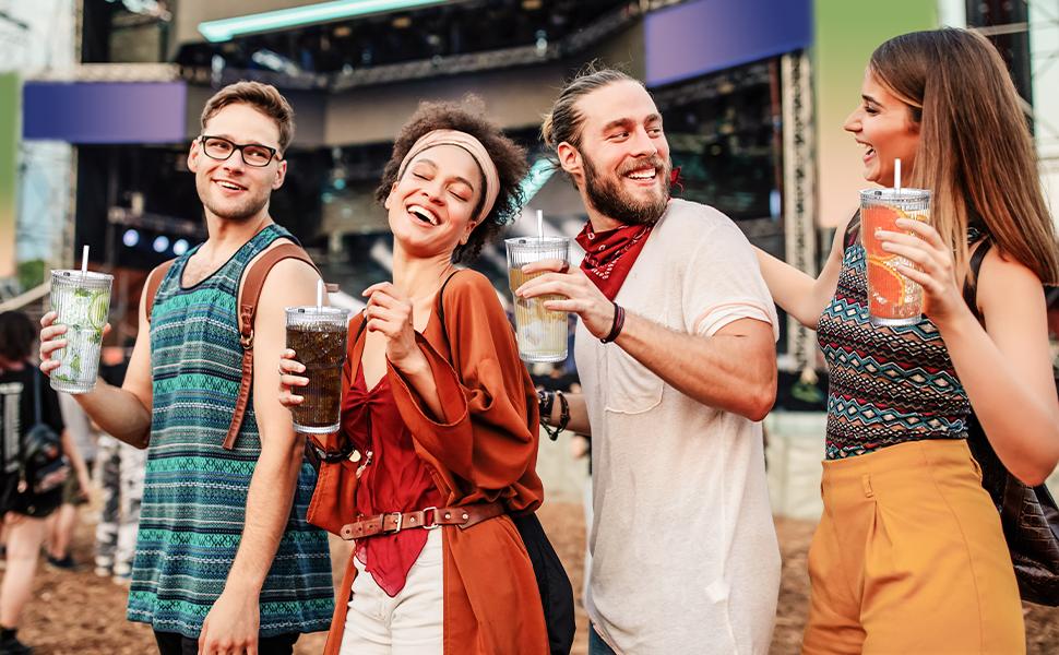 DWTS DANWEITESI 20oz Vertical Stripes Glass Coffee Cups with Lid & Straw Set of 4 Premium Thickened Glass for Iced Coffees Cocktails Juices Family Use & Parties Leak Proof Tumblers Drinkware Stylish 2Pack