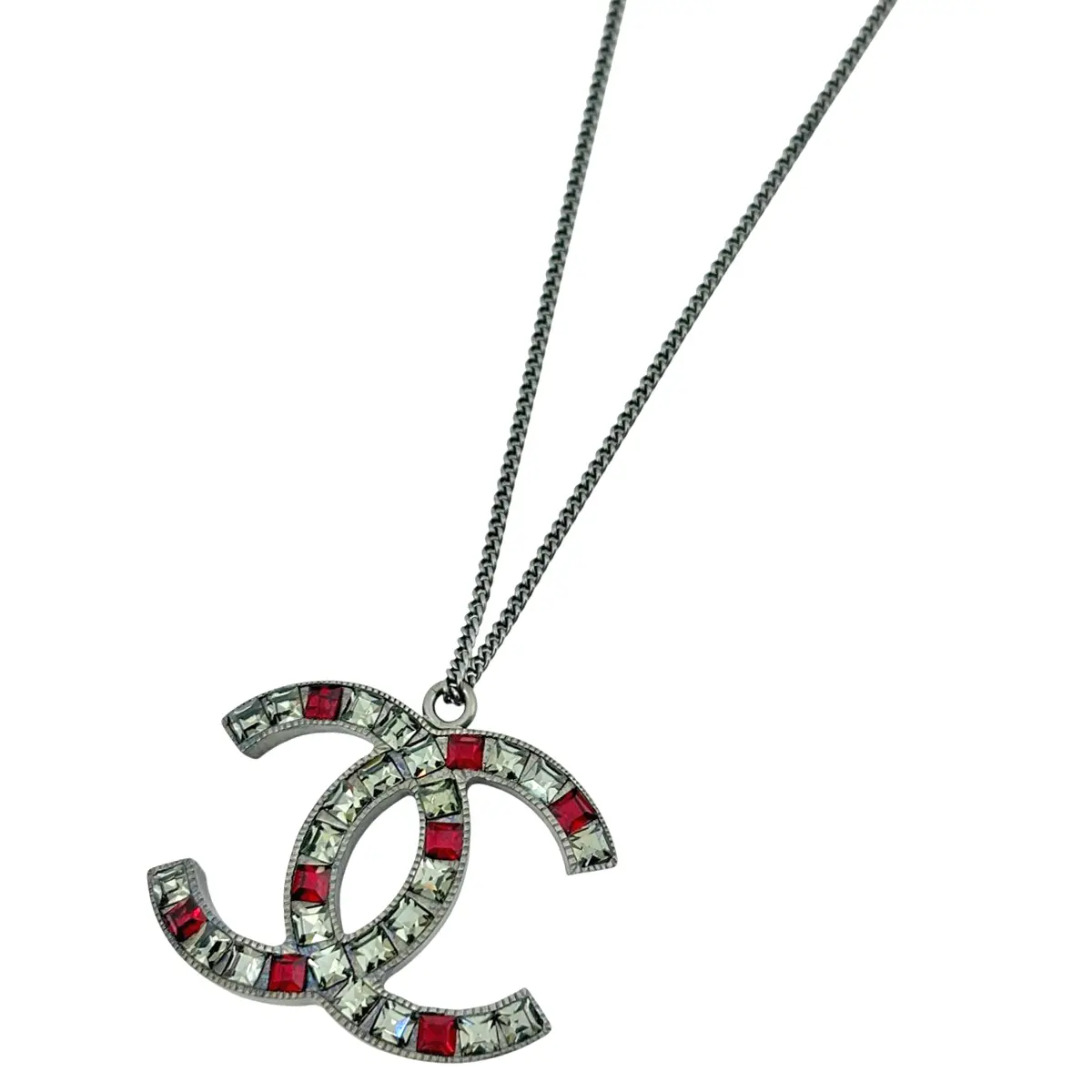 Pre-owned CHANEL Necklace/Pendant CHANEL COCO Mark/CC Rhinestone Gunmetal/Red 4000020093439 daisy