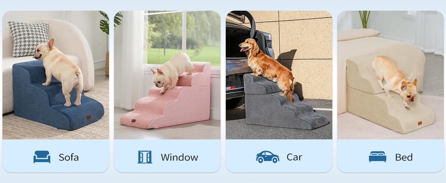 Made4Pets Dog Stairs and Ramp for Bed 3-5 Step Non-Slip for Small Dogs Up to 35lbs Design for Dogs and Cats Indoorfun Home Safe Climbing Boost Physical Activity