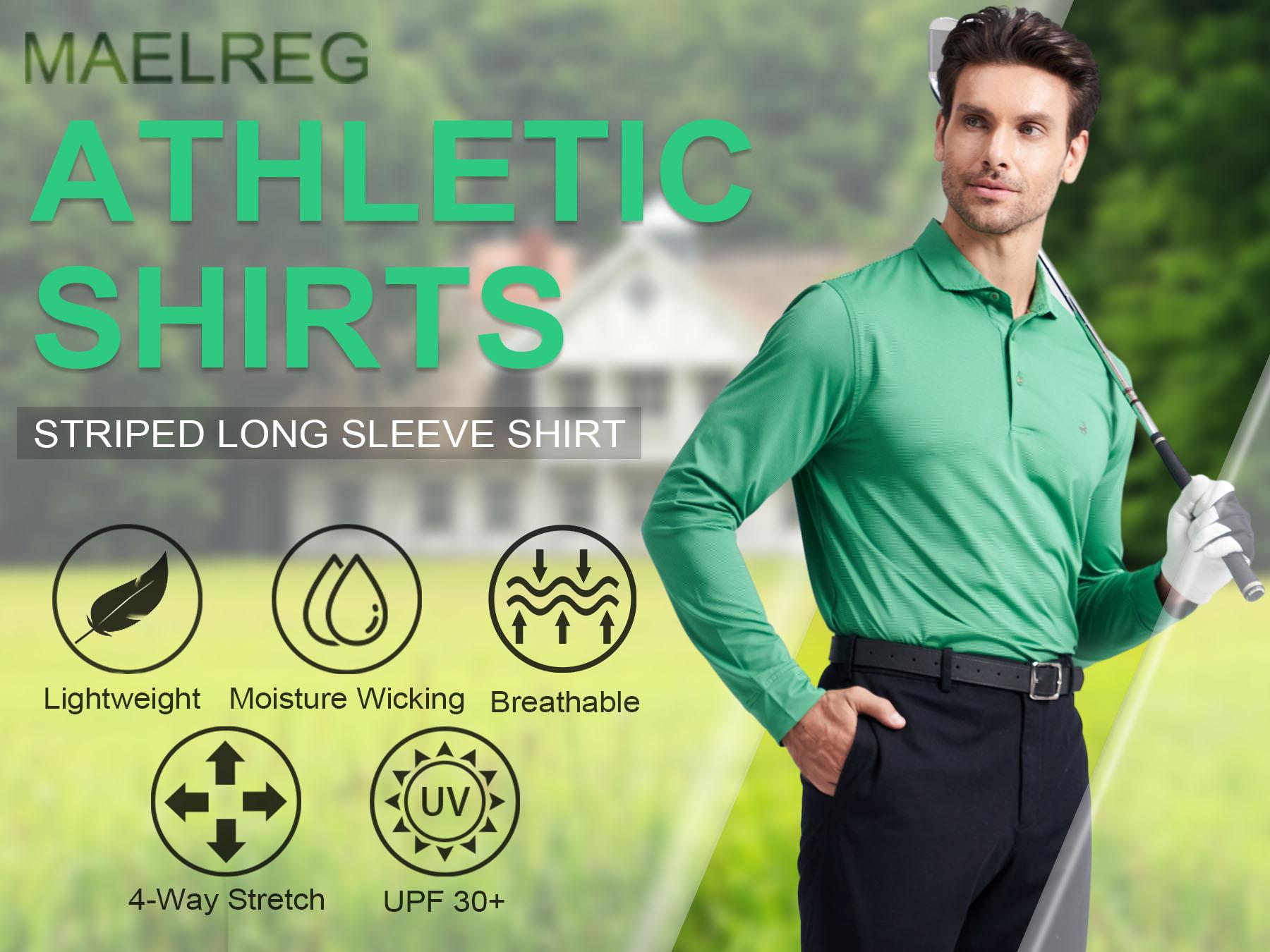 MAELREG Men’s Long Sleeve Striped Polo Shirt, Lightweight Dry Fit Moisture-Wicking Performance Golf Top SpringStatements