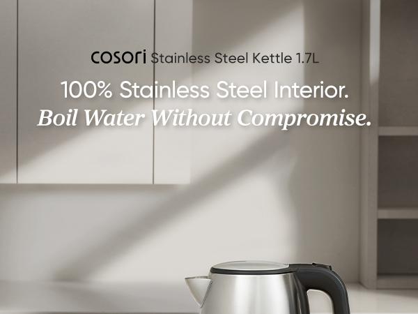 COSORI Electric Kettle, Stainless Steel Tea Kettle, Plastic-free Inner Lid, Filter and Spout, Easy to Clean, Automatic Shut Off & Boil-Dry Protection, Hot Water Boiler & Heater, 1.8Qt, 1500W,CEK-S152