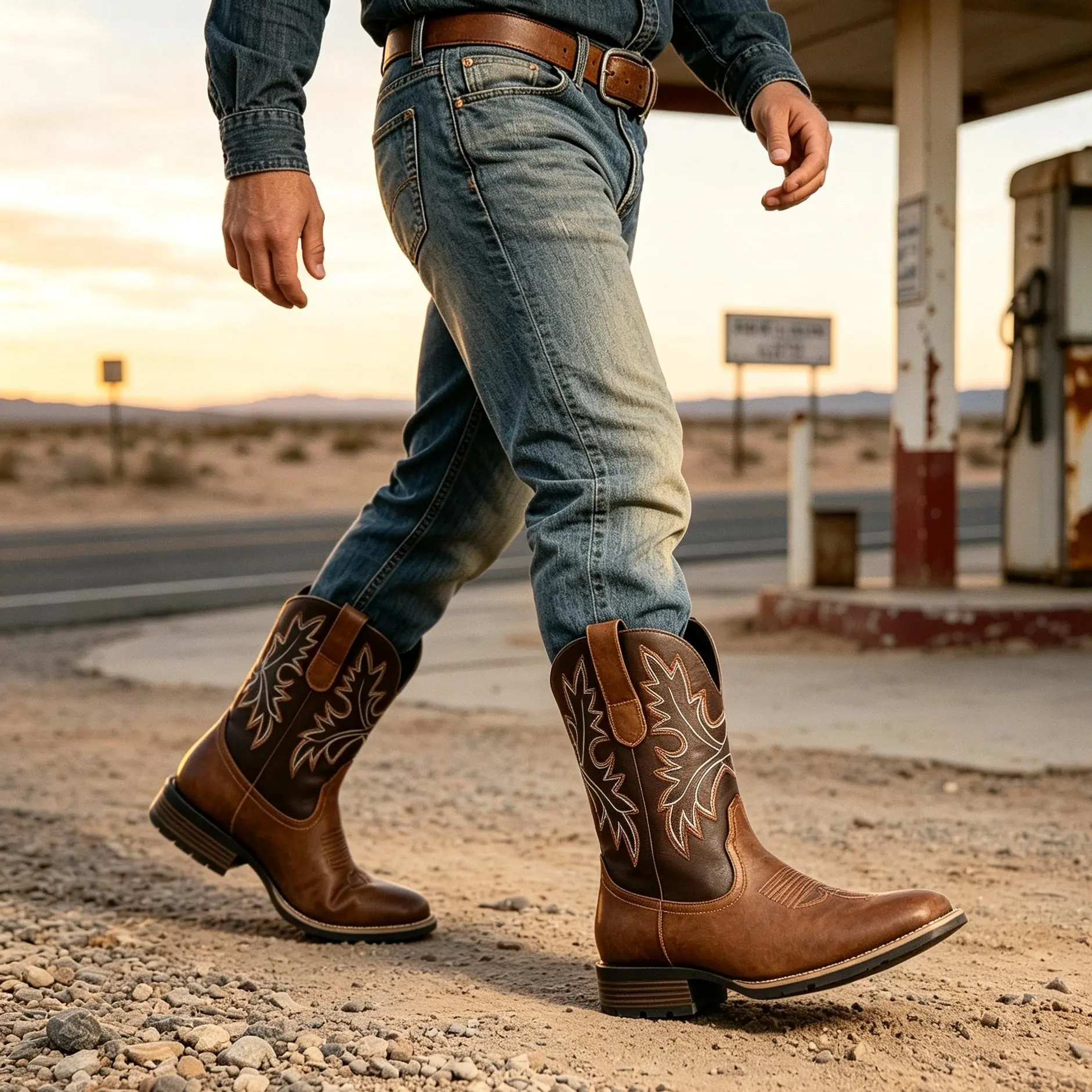 Men’s Classic Western Vintage Minimalist Rodeo Work Boots - Brown Cloth Cowboy-Design Square Toe Closed-Toe Footwear, Waterproof, Slip-Resistant, Rugged Work & Safety Shoes for Ranch Use, Slip-On, Ideal Gift