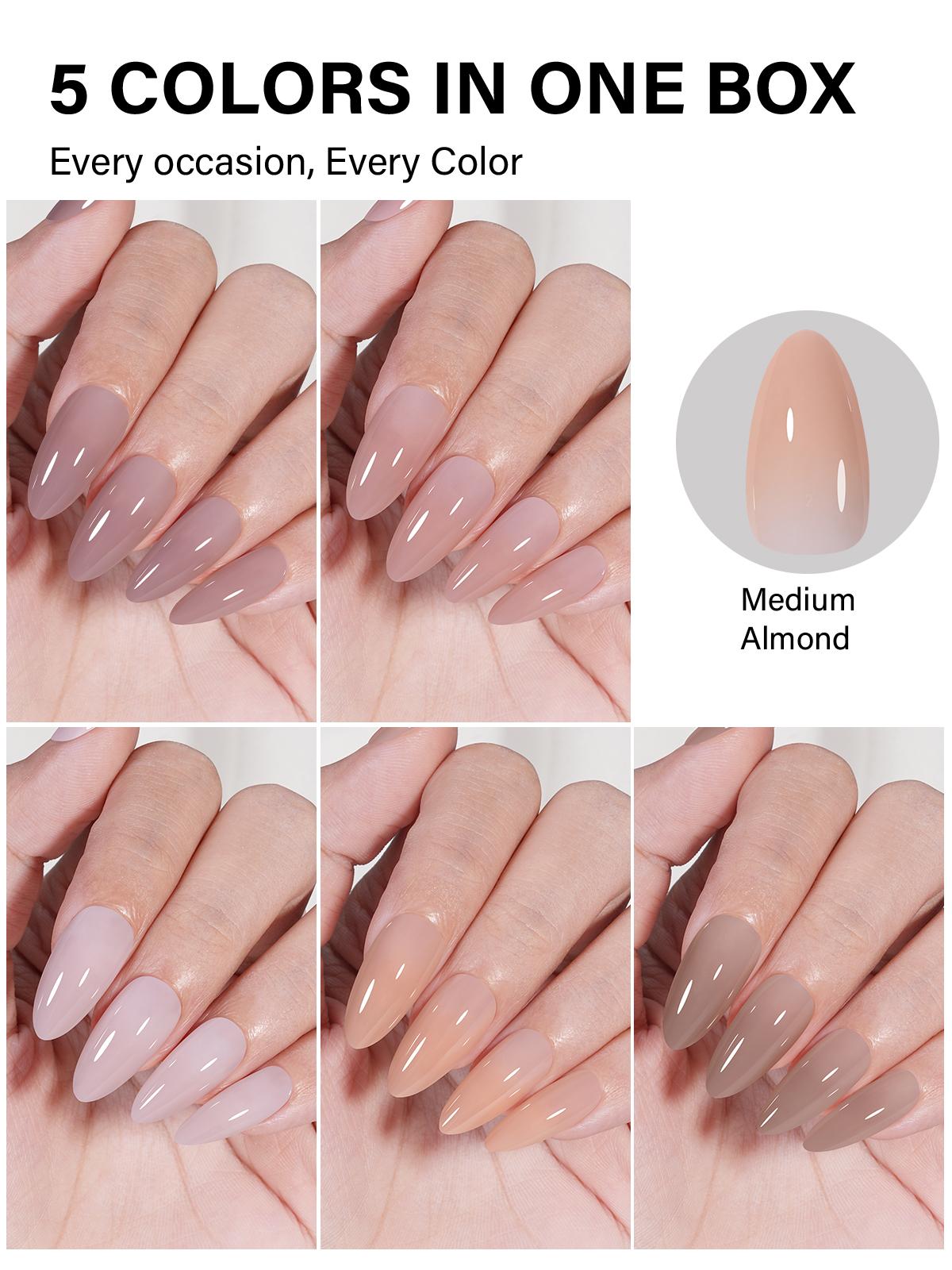 Aillsa RealFit Nude Tone Mixed Color Press-On Nails- 140pcs Nails Tips 5 Natural Colors 14 Sizes Pre Shaped gelx Tips Full Cover Fake Nails Extension for Easy DIY Nail Art Nail Care Manicure Beginner Friendly