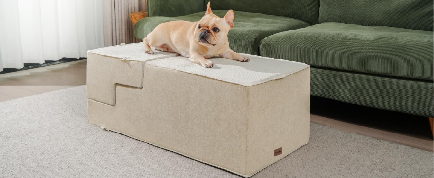 MADE 4 PETS Extra Wide Dog Stairs for High Bed Couch Sofa 35D Foam Pet Steps Non-Slip Bottom 4-Step for Small Dogs and Cats Up to 40lbs Home Use